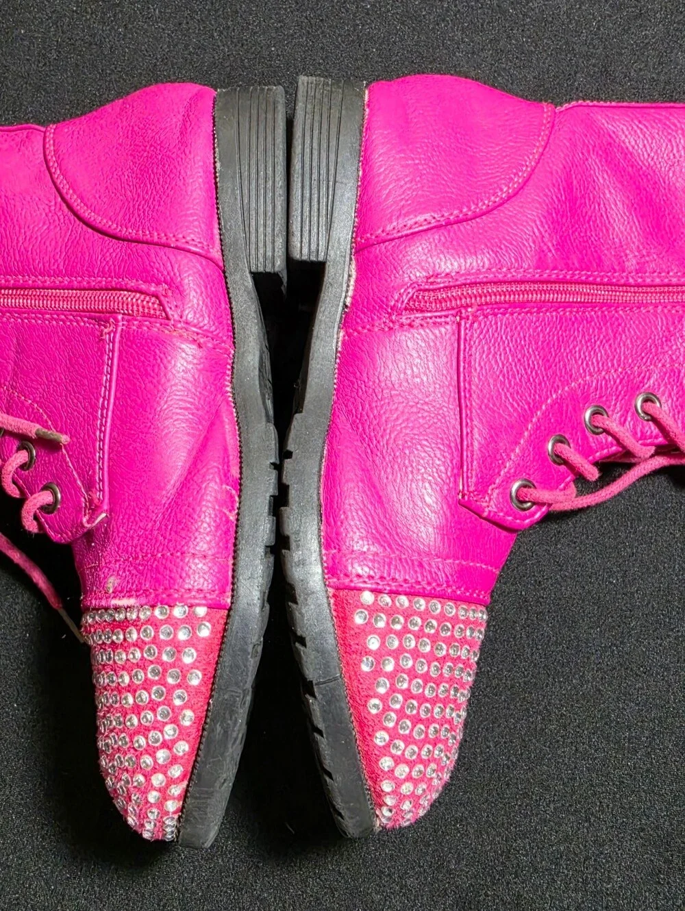 Girls' Hot Pink Rhinestone Combat Boots